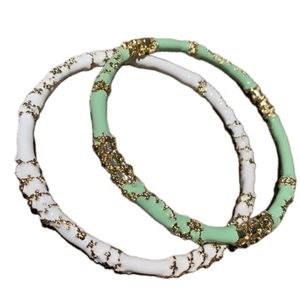 Elegant Light Green Bangle Bracelet with Gold Flake Accents